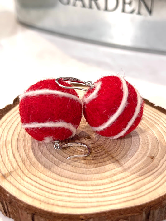 Swirl Felt Ball Earrings w/.925 Silver or Gold Ear Hooks